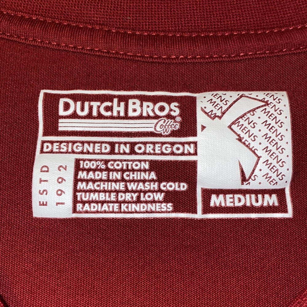 Dutch Bros Maroon T-Shirt “Get up early, stay up late, change the world” - Picture 4 of 5